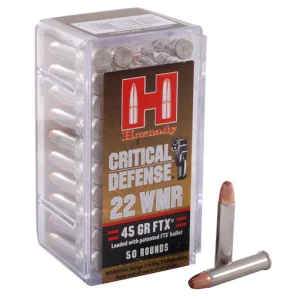Hornady Critical Defense 22 Winchester Magnum Rimfire (WMR) Ammo 45 Grain Hornady FTX Polymer Tip for sale